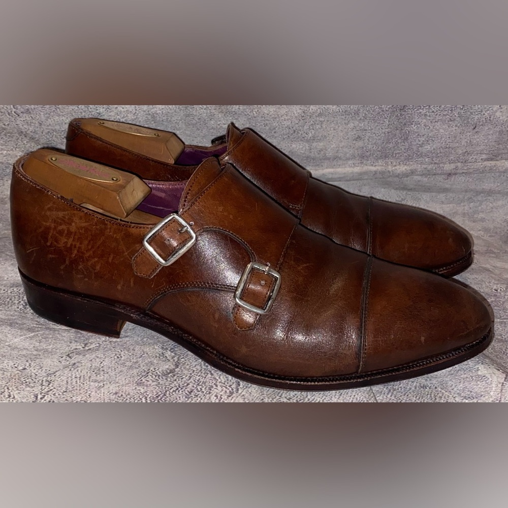 CARMINA Spain Inca Double Monk Straps Museum Brown Leather Dress Shoes 7.5 US